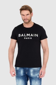 BALMAIN Czarny t-shirt męski ze srebrnym logo 2XL