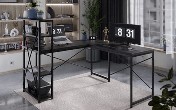 Угловой письменный стол С ЧЕРНЫМИ ПОЛКАМИ LOFT Mark Adler Leader 5.9 Черный