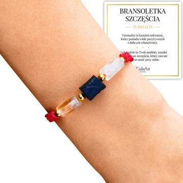 BRANSOLETKA Z KAMIENI NATURALNYCH CZERWONA TURMALIN CYTRYN SZCZĘŚCIA AMULET