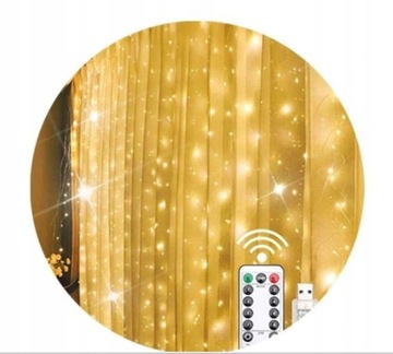 LAMPKI KURTYNA ŚWIETLNA LED 300 3X3M Ciepły Biały