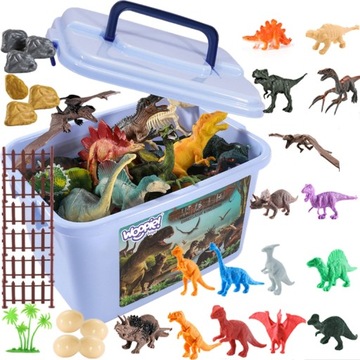 WIELKI ZESTAW FIGURKI DINOZAURY 40 SZT. ZAGRODA W PUDEŁKU
