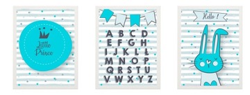 ZESTAW 3 obrazki PLAKATY A4 TRYPTYK alfabet 21x30