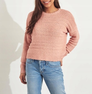 sweter HOLLISTER luźny pudrowy róż XS 34 crop