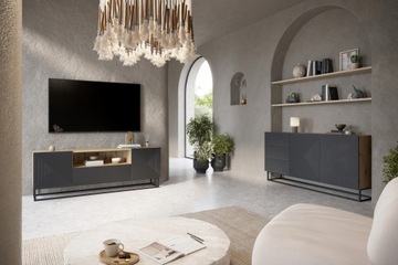 ЛОФТ ШКАФ ДЛЯ ТЕЛЕВИЗОРА СТОЛИК ДЛЯ ТЕЛЕВИЗОРА КОМОД МЕТАЛЛИЧЕСКИЙ КАРКАС ДУБ ARTISAN СЕРЫЙ МАТОВЫЙ