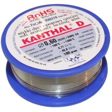 Drut oporowy KANTHAL D ⌀ 0,60mm Masa: 100g