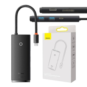 BASEUS LEKKI PRZENOŚNY HUB ADAPTER 6W1 DO HDMI 4K 2X USB-A 3.0 USB-C SD/TF