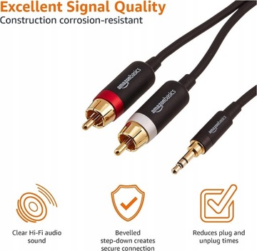 Amazon Basics Адаптер RCA от 3,5 м до 2 штекерных разъемов Стерео аудиокабель для динамика