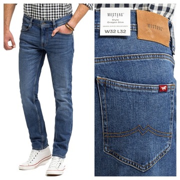 MĘSKIE DOPASOWANE SPODNIE JEANSOWE MUSTANG OREGON SLIM ZWĘŻANE BLUE W32 L32
