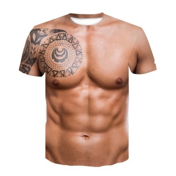 KOSZULKA MĘSKA T-SHIRT TORS 3D MUSKUŁY 2XL