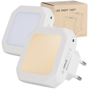 2SZT LAMPKA NOCNA LED Z CZUJNIKIEM ZMIERZCHU REGULACJĄ JASNOŚCI DO GNIAZDKA
