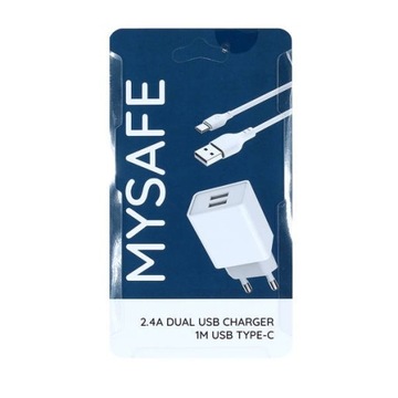 MySafe Ładowarka Sieciowa 2xUSB + Kabel USB C 1M