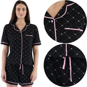 Koszulowa Zapinana Piżama z Kołnierzykiem 100% Bawełna XL Coraline Czarna