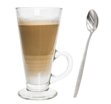 KOMPLET 6 SZT SZKLANEK DO KAWY LATTE + ŁYŻECZKI
