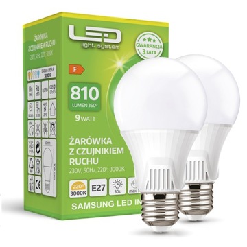 Zestaw 2x Żarówka LED 9W E27 Czujnik Ruchu Zmierzchu Barwa CIEPŁA BIAŁA