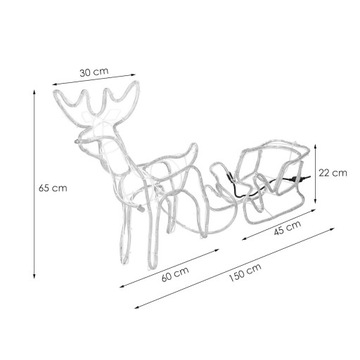 DUŻY ŚWIECĄCY RENIFER LED Z SANIAMI XXL 120cm 264 LED CIEPŁY BIAŁY + FLASH