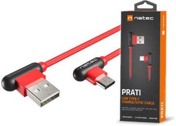 Kabel Natec Usb-C USB Kątowy Prati 1m Red