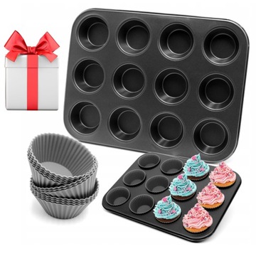 Forma do Muffinek Blacha + Foremki Silikonowe do Babeczek + Gratis