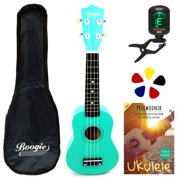 DREWNIANE UKULELE SOPRANOWE ZESTAW + STROIK TUNER