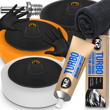ZESTAW 3 GĄBEK POLERSKICH PADY 150MM + K2 TURBO PASTA WOSKOWA MIKROFIBRA