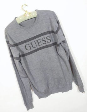 GUESS szary MĘSKI sweter WEŁNA MERINO logo XL