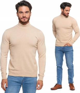 MARKOWY SWETER GOLF MĘSKI Elegancki Miły w dotyku z Golfem Klasyczny S