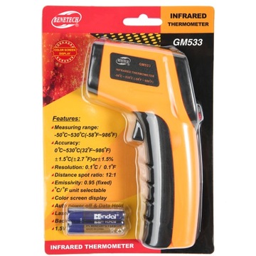 PIROMETR TERMOMETR LASEROWY BEZDOTYKOWY MIERNIK TEMP PODCZERWIEŃ -50 +530°C