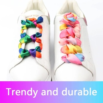 1Pair Rainbow Silk Shoelaces Satin Ribbon Flat Shoe Laces Women Sneakers