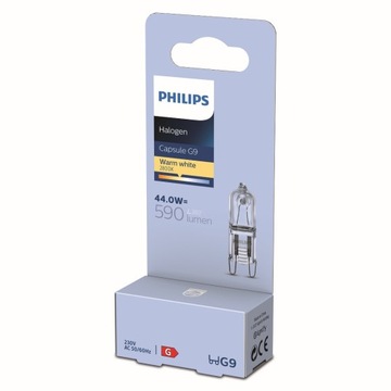 PHILIPS żarówka halogen G9 44W barwa ciepła 2800K / 590 lumen / ściemnialna