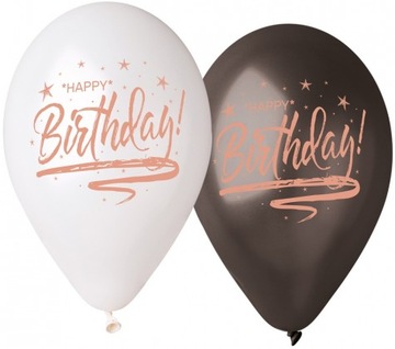 BALONY HAPPY BIRTHDAY ZESTAW białe czarne 5SZT 13'