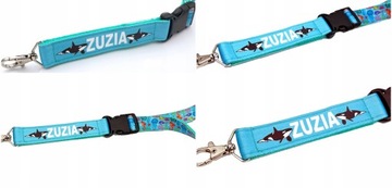 Шнурок для ключей от школы с вышивкой имени и номера телефона.