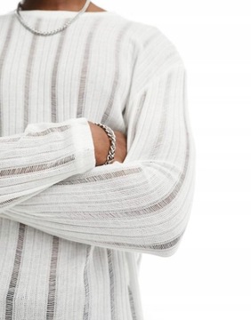 Pull & bear rru cienki sweter ażurowy biały XS NH8