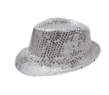 Kapelusz trilby z cekinami - srebrny 1 szt.