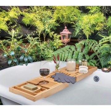 Поднос для ванны 2 в 1, выдвижная бамбуковая полка для ванной комнаты на ножках 75-109 см.