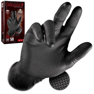 Rękawice nitrylowe jednorazowe Grippaz r. 11 - XXL Czarne - mocne 50 szt.