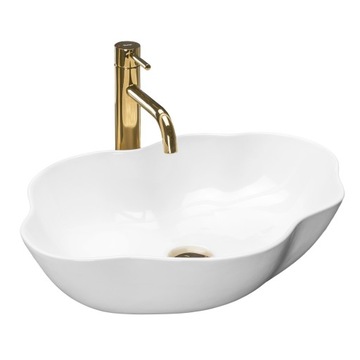 Umywalka Nablatowa Rea Pearl 51 cm Biała Asymetryczna Na Blat Szafka