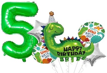 BALON FOLIOWY CYFRA 5 PIĘĆ DINOZAUR HAPPY BIRTHDAY PIĄTE URODZINY BALONY