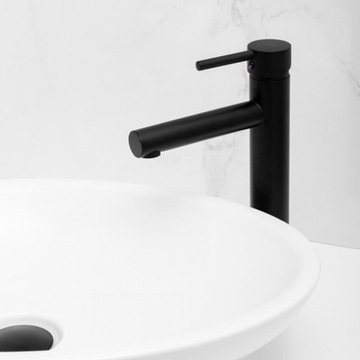 Комплект высокого смесителя для умывальника и пробки клик-клак, черный Lof - Yoka