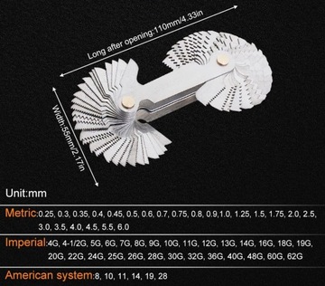 Гребень для измерительного шаблона метрической дюймовой резьбы, 58 шт.