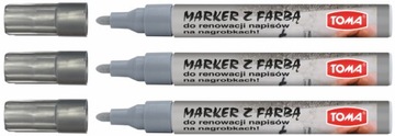 Marker do RENOWACJI nagrobków SREBRNY wodoodporny|farba do nagrobków |TOMA|