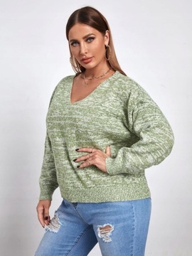 Sweter damski casual z dekoltem V zielony XL 42
