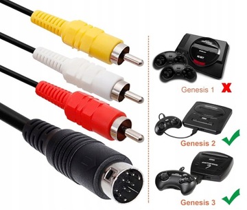 АУДИО/ВИДЕО RCA КАБЕЛЬ ДЛЯ SEGA GENESIS 2 3 MEGA DRIVE 2 180 СМ