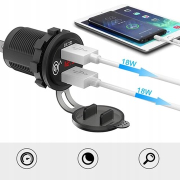 ЗАРЯДНОЕ УСТРОЙСТВО ДЛЯ МОТОЦИКЛА 2XUSB QC3.0 ВОЛЬТМЕТР