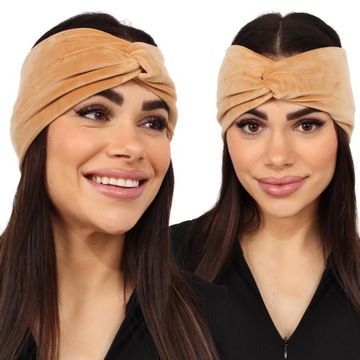 OPASKA DAMSKA TURBAN NA GŁOWĘ USZY CIEPŁA CAMELOWA