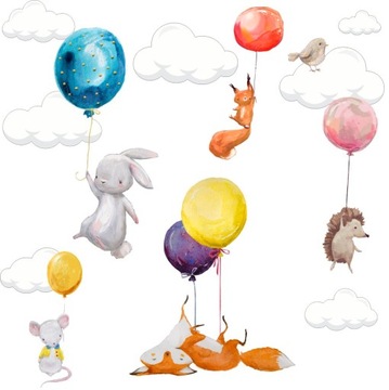 ZWIERZĘTA KRÓLIKI BALONY NAKLEJKI NA ŚCIANĘ240x100