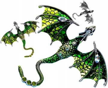 Broszka Dragon Smok Cyrkonie szklane Złoty Przypinka na prezent oczka Boho