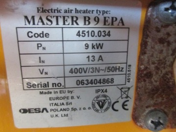 Электрический обогреватель 400В Master B9 EPA 9 кВт