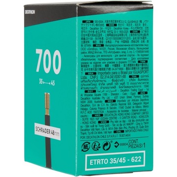 Велосипедная камера Decathlon 700X35/45, клапан Шредера 48 мм