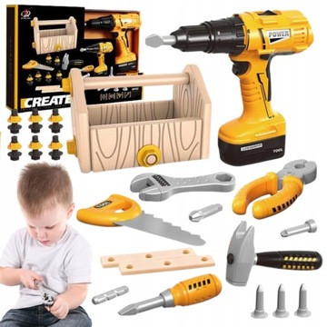 НАБОР ИНСТРУМЕНТОВ В КОРОБКЕ ДРЕЛЬ/ОТВЕРТКА МОЛОТОК ПИЛА ОТВЕРТКА МОЛОТОК