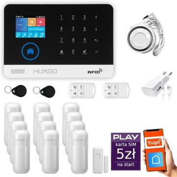Alarm bezprzewodowy GSM + WiFi z aplikacją TUYA , zestaw , HUXGO HXA003