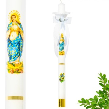 Świeca Gromniczna z Matką Boską biała długa + Profitka na Świecę + Okapnik